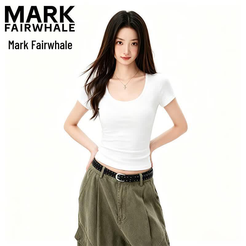 MARK FAIRWHALE Women s Slim Fit U-Neck Cropped T-Shirt