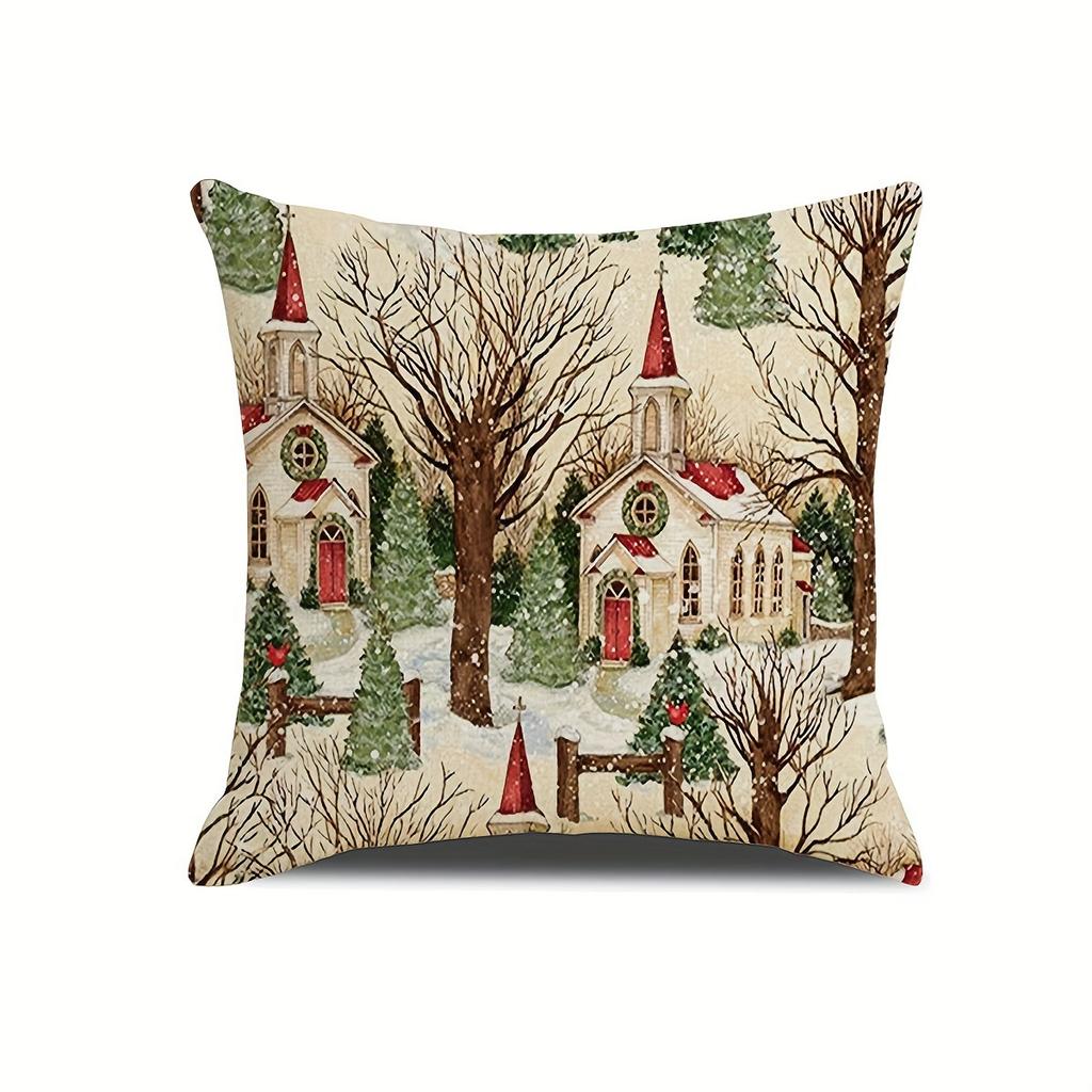 Obliečka na vankúšik Merry Christmas obliečka 45x45cm Obliečka na vankúš Zimná vianočná dekorácia na doma Stromček Jeleň Pohovka Obliečka na vankúš