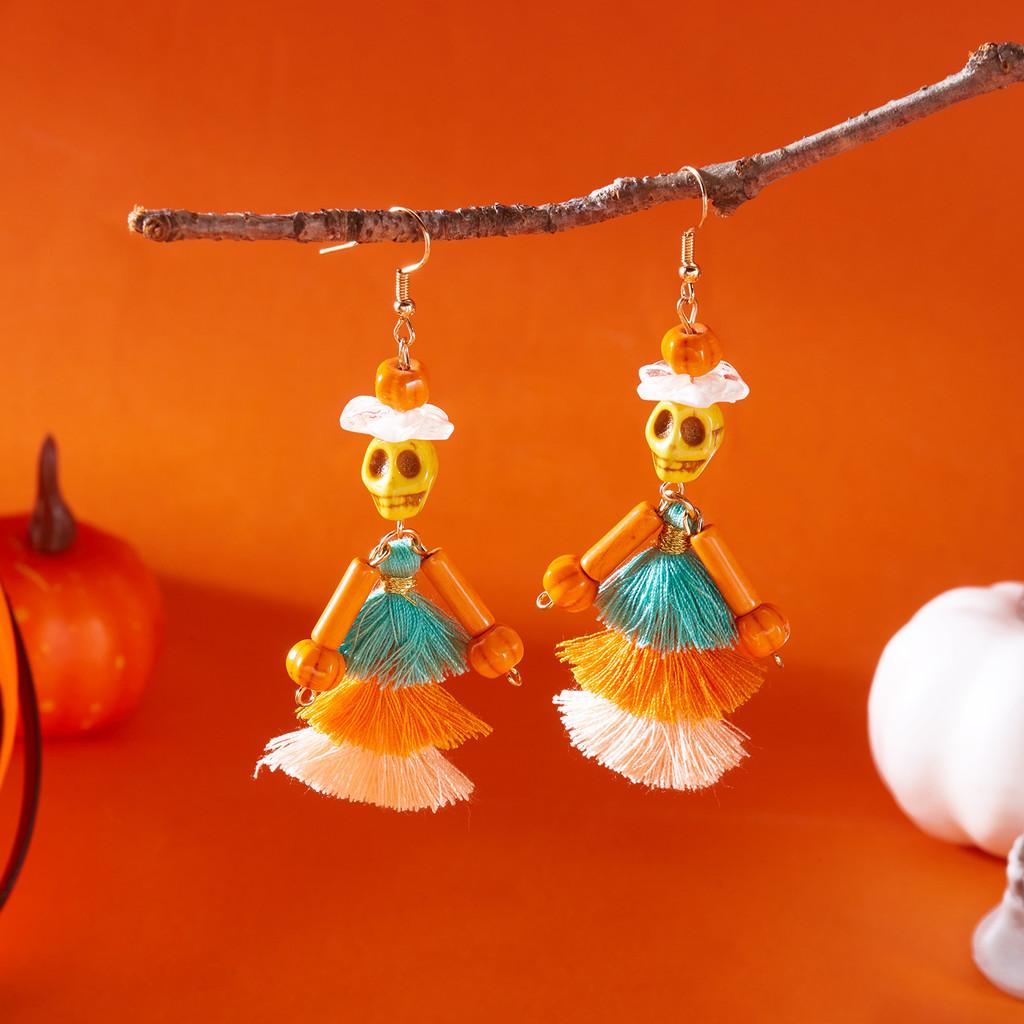 Halloween Skeleton Dangle Earrings With Resin Insect Design For Women