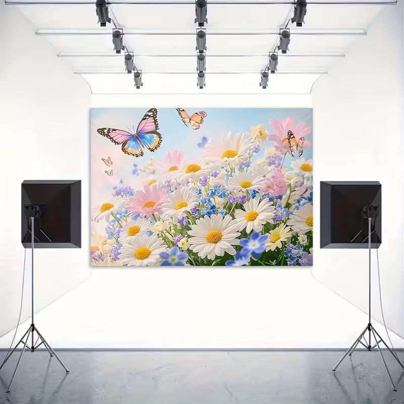 2D Colorful Butterfly Flower Backdrop Outdoor Garden Celebration Photo Background