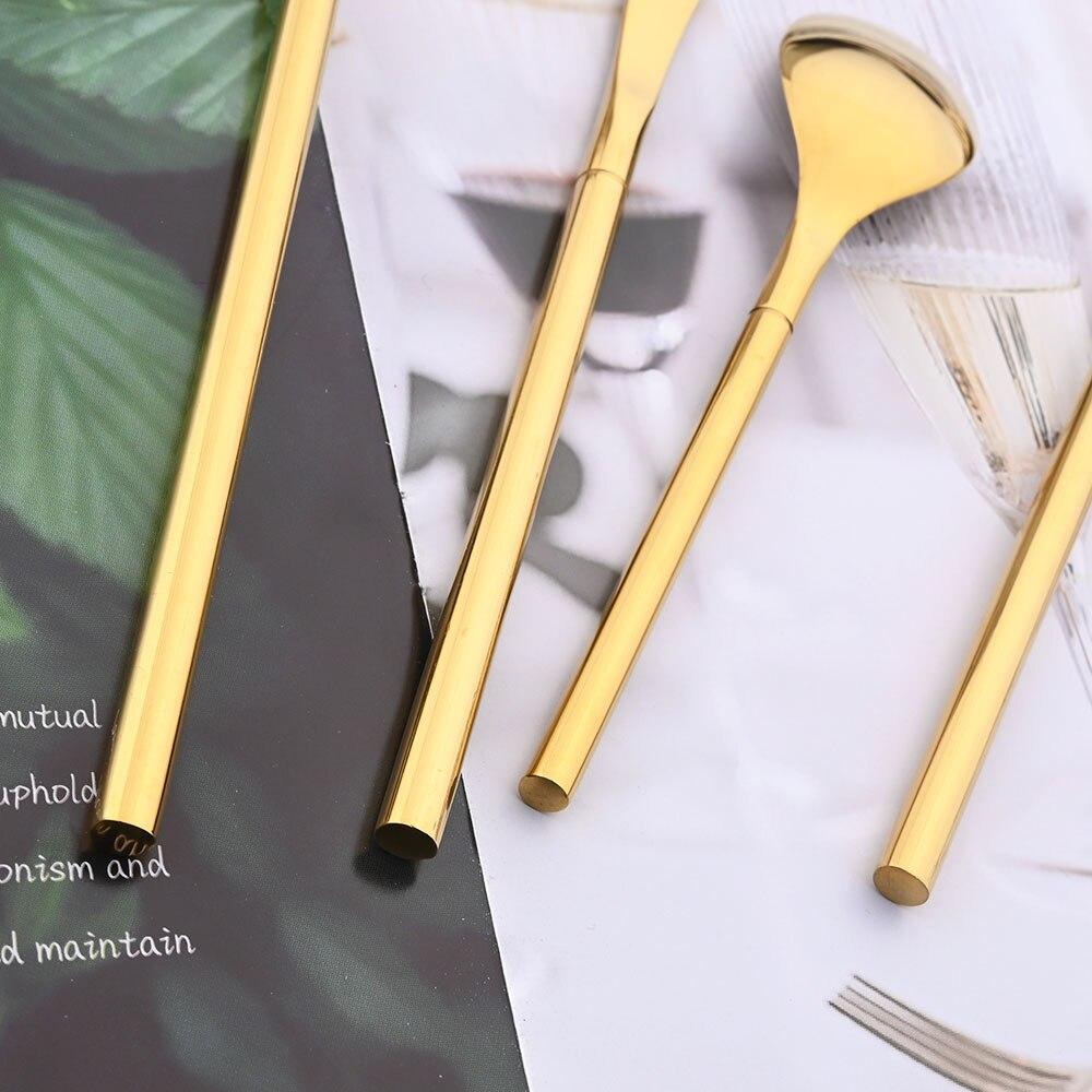 4pcs Gold Dinnerware Set Stainless Steel Cutlery Sets Mirror Flatware Silverware Knife Fork Spoons Set Party Kitchen Home Tableware