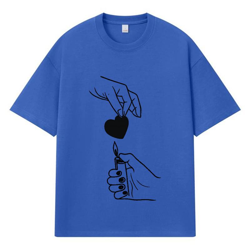 2026 Heart Shape Printed Graphic Y2k Harajuku Streetwear 100% Cotton T Shirt Casual Oversized Summer Men T-shirt