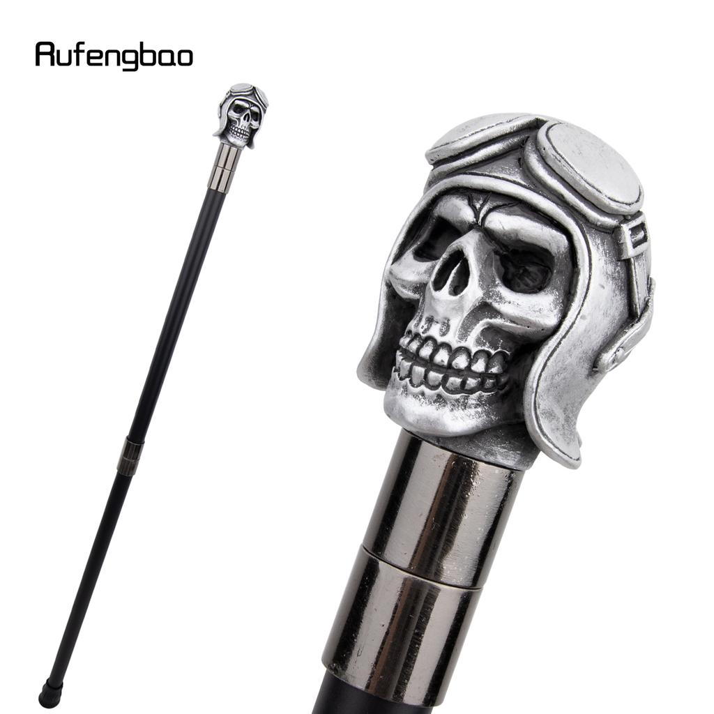 Silver Resin Skull Head Walking Cane Fashion Decorative Steel Walking Stick Gentleman Elegant Cosplay Cane Knob Crosier 92cm