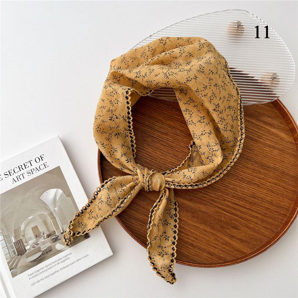 Scarf Women Cotton Linen Neck Head Scarves Headscarf Small Shawl Small Flower Thin Neckerchief Triangle Scarf Hair Scarf INS