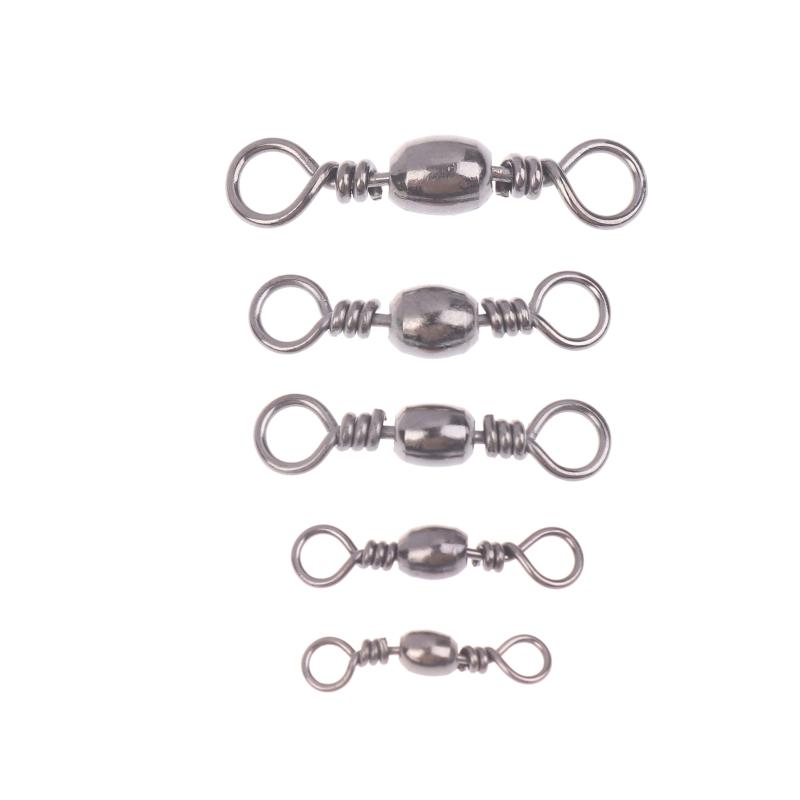 100Pcs Fishing Rolling Swivel Snap Drag Stainless Steel Fishhooks Barrel Swivel Fishing Line Connector Saltwater Freshwater