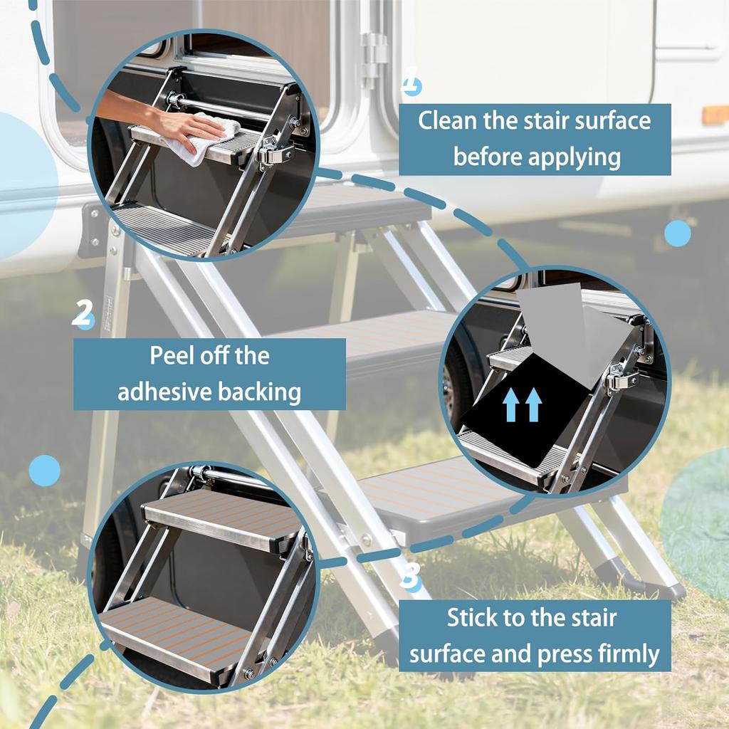 PENSUN RV Step Covers 4 Pack, Non Slip RV Step Carpet 24" x 7.5", EVA Foam RV Stair Covers, Trimmable Self Adhesive Camper Step Rugs for RV Steps,