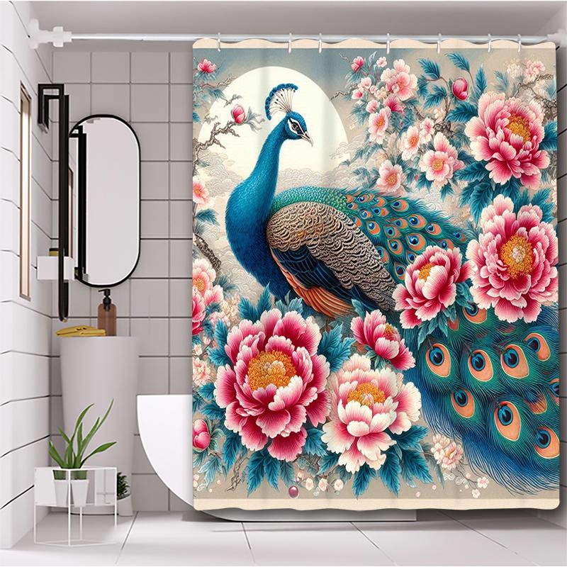 Flower and Peacock Pattern Bathing Curtain Bathroom Shower Curtain Waterproof With 12 Hooks Home Deco Free Ship