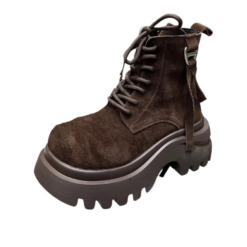 Flache Plateau Damen Stiefeletten Wildleder Winterschuhe Designer Schnürung Sportstiefel 2025 Lässige Chelsea Botas Damenschuhe