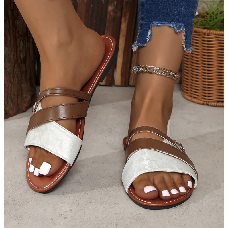 New Women's Solid Color Slides Slippers Lightweight Flat Slip On Walking Slides Comfort Beach Slides Slip-On Roman Sandals