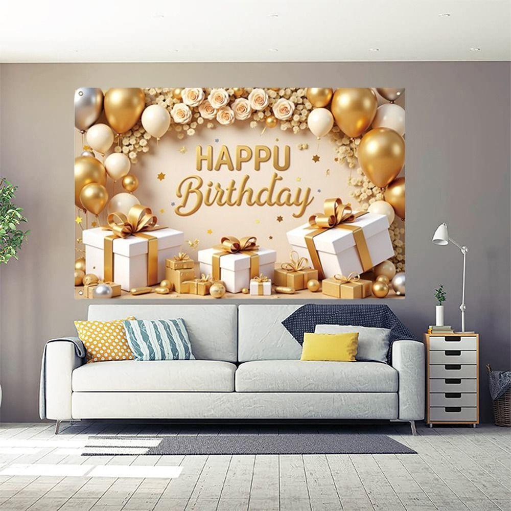 Polyester Banner Poster Golden Photography Backdrops Birthday Party Background  Holiday Party