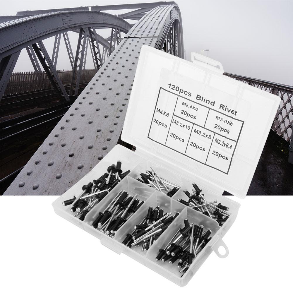 120 stk Blindnagler Sett Aluminiumslegering Blindnagle Festemiddel M2.4 M3 M3.2 M4