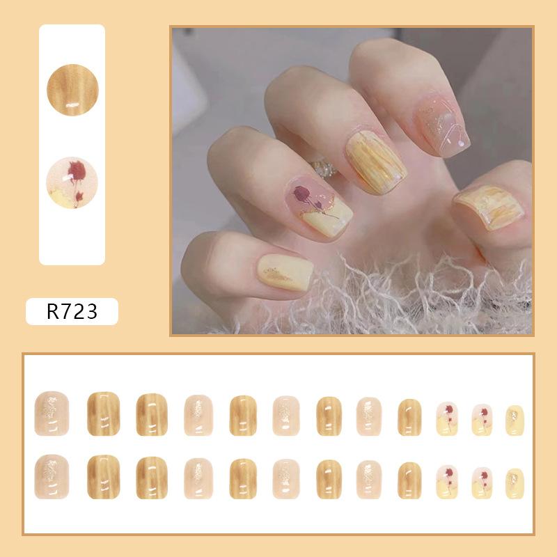 24 Pcs Love Sweet Girl Temperament Nail Art ins Minimalist Style White Fake Nails No Carving and Grinding Finished Products Wear Nail