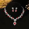 Rhombus Necklace Earrings Three-piece Set Fringed Luxury Rhinestone Jewelry  Wedding