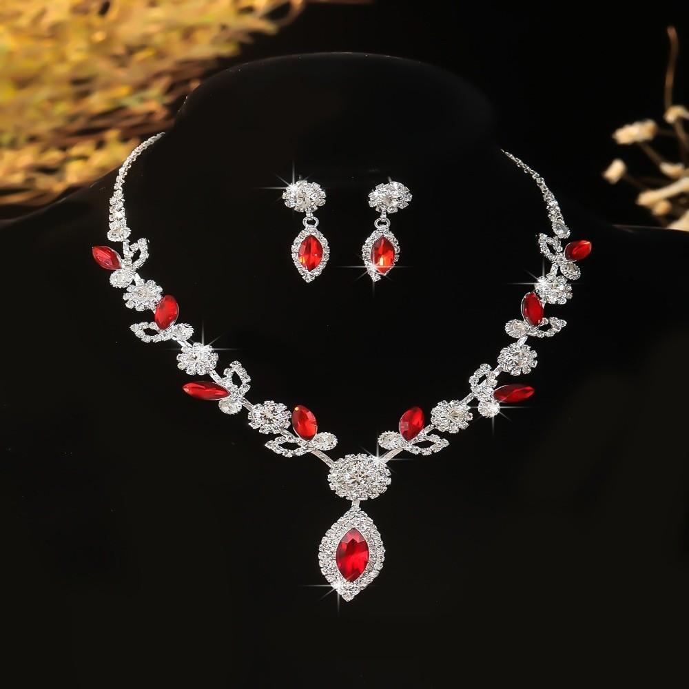 Rhombus Necklace Earrings Three-piece Set Fringed Luxury Rhinestone Jewelry Wedding