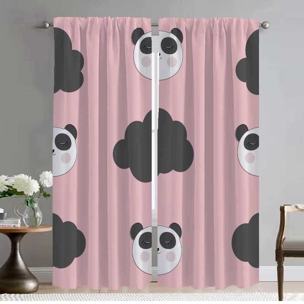 

Милые шторы с рисунком панды для комнаты, 2 панели, элегантные шторы для комнаты, тюль для украшения на Хэллоуин для перегородки в спальне W50xH70cmx2pcs-CL