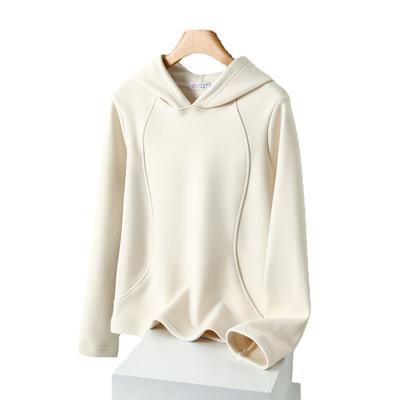 Women's Windproof Sweatshirt Hooded Solid Color Velvet Thickened Drawstring Pullover Top