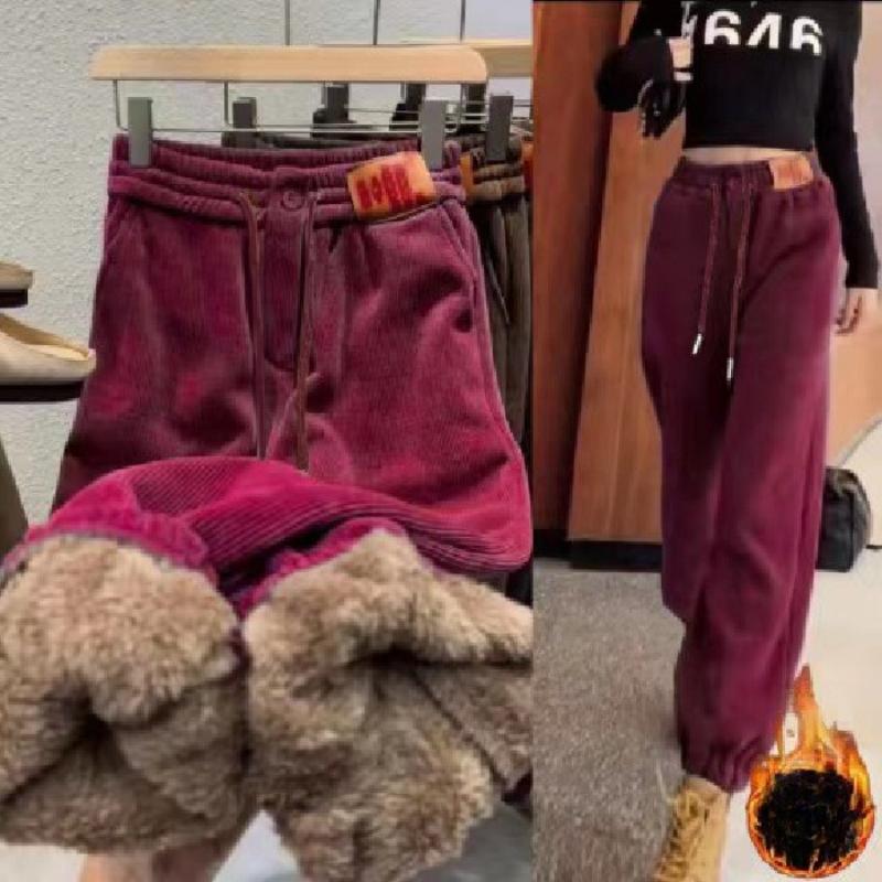 Women's Autumn and Winter Plus Size Corduroy Thickened Plus Velvet Feet Casual Pants