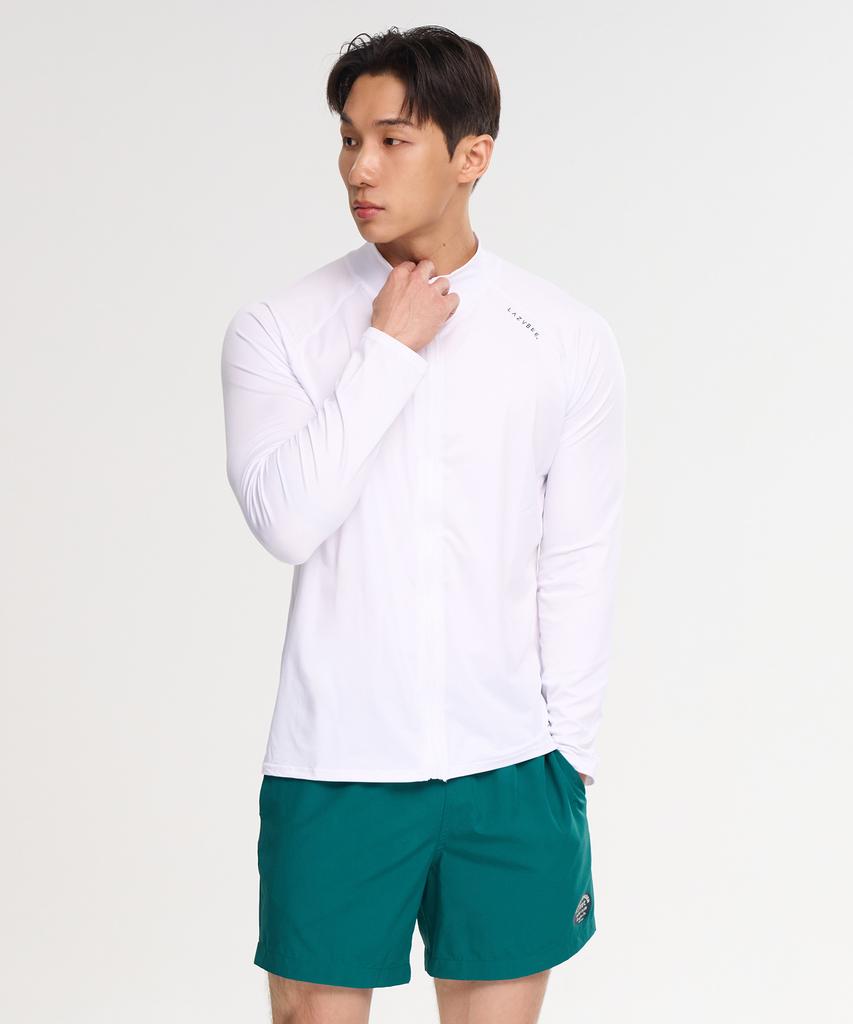 Leijibi [Set] Multi-Cooling Essential Loose Fit Zip-Up Rash Guard + Shorts Set M White