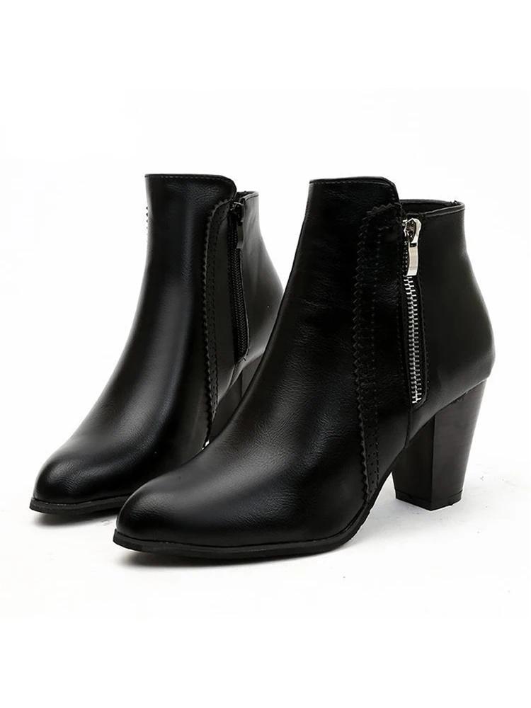 Fashion Women Ankle Boots Fashion PU leather Boots High heel 8cm Ladies shoes Side Zipper Short Boots for Women Shoes 2024