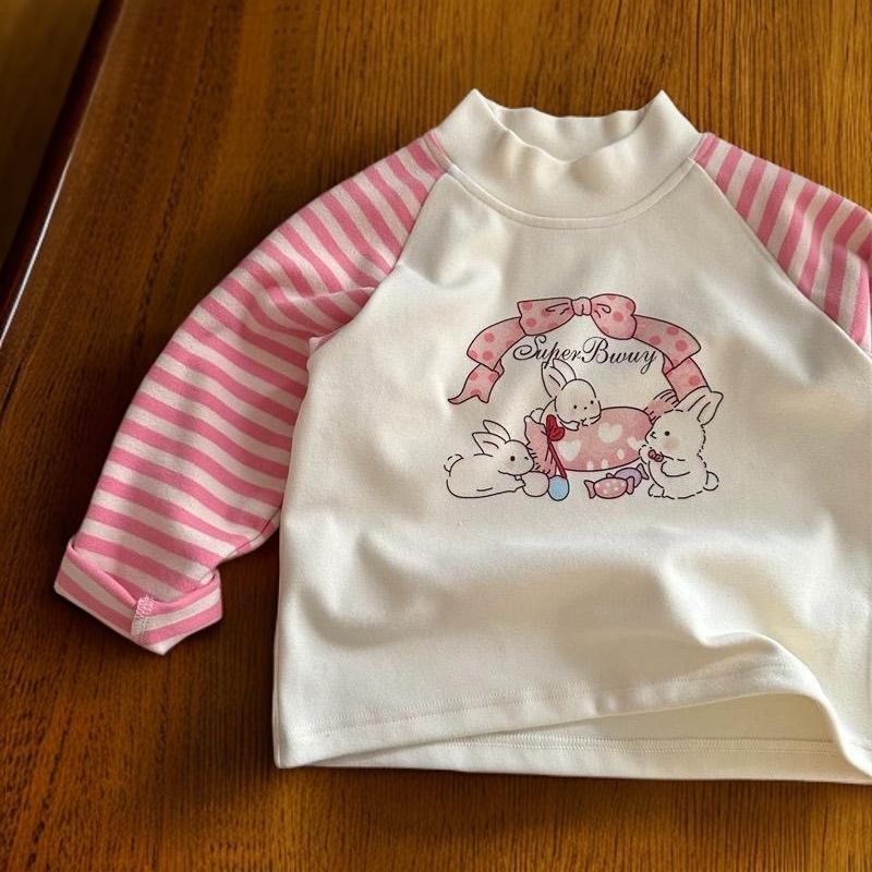 Kids Thermal Cartoon Print Long Sleeve T Shirt Mid High Neck Block Base Layer Top For Spring Autumn