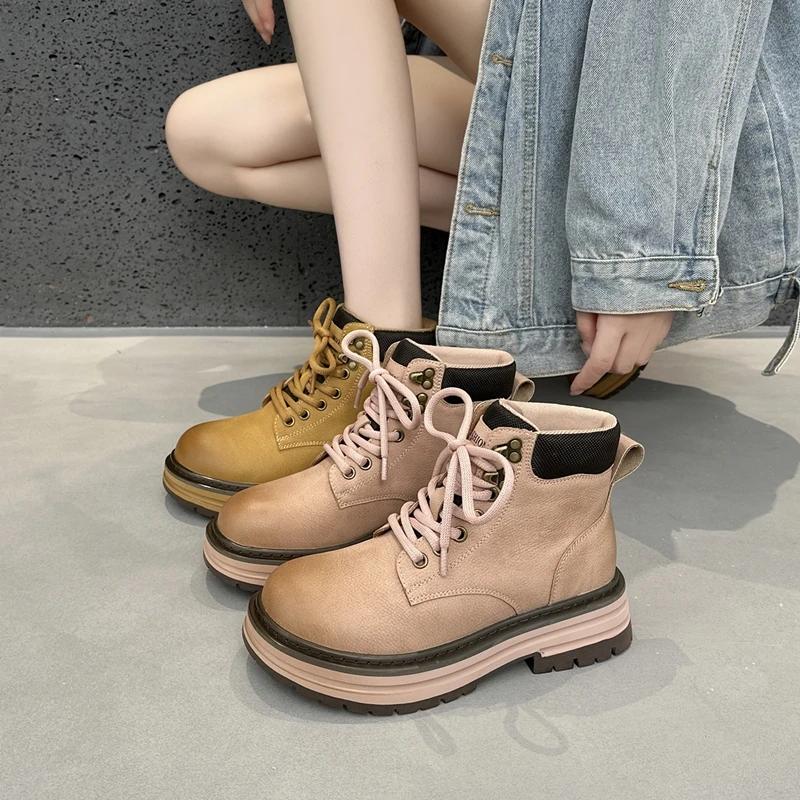 Women's Platform Boots Non-slip Wear-resistant Comfort Women Work Short Boots Fad Thick-soled Motorcycle Ankle Boots Botas Mujer