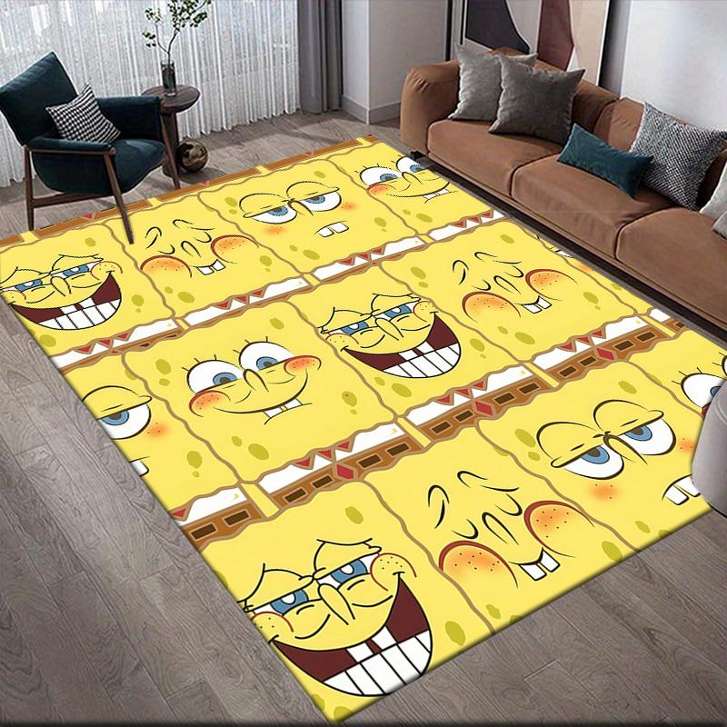 SpongeBob SquarePants Flannel Pattern Square Carpet,Area Rug,Carpet Rug for Living Room Bedroom Sofa Playroom Decor,Non-slip Floor Mat