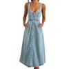 Denim Dress for Women Summer Casual Sleeveless Midi Dress with Pockets Button Down A-Line