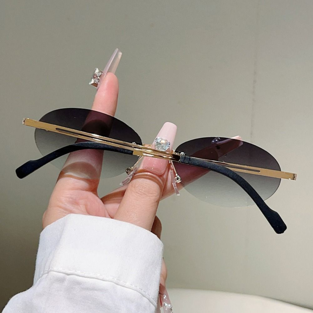 Vintage Rimless Oval Sunglasses Gradient UV Protection Sunglasses Sweet Cool Fashion Shades  Travel