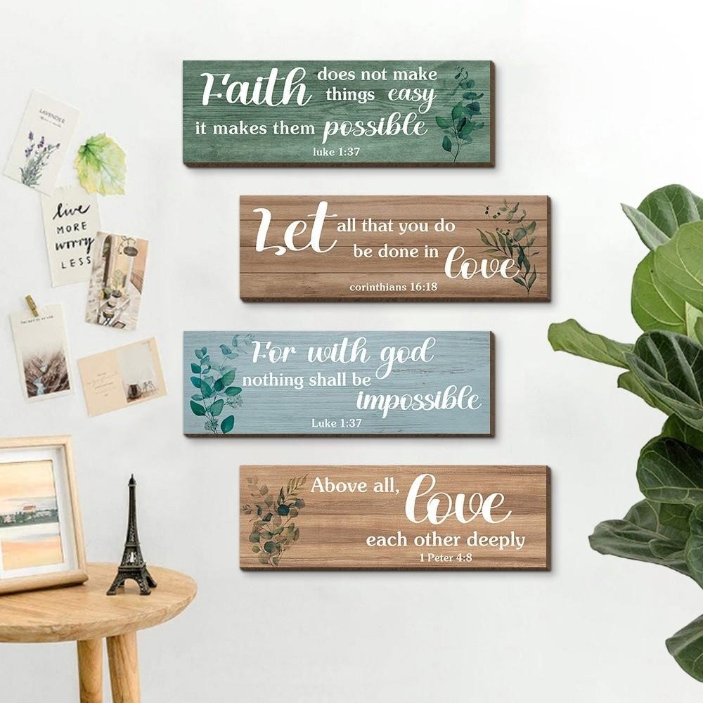 Modern Letters Plants Hanging Sign Wooden Wall Decor Paintings Floral Wall Art  Bathroom Decor