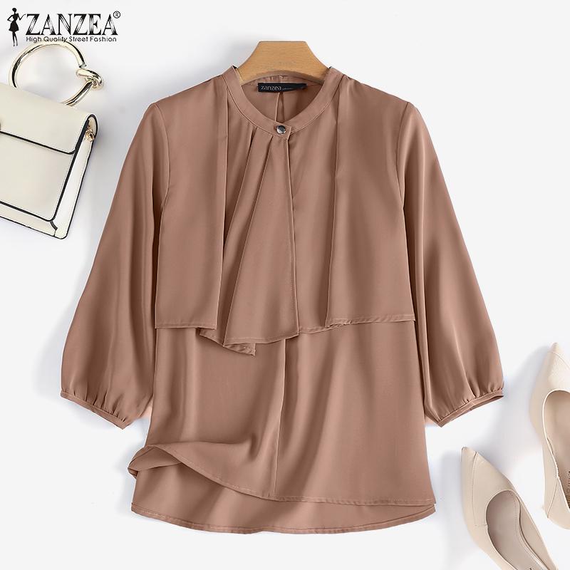 

ZANZEA Женская повседневная свободная летняя блузка с круглым вырезом и рукавами 3/4