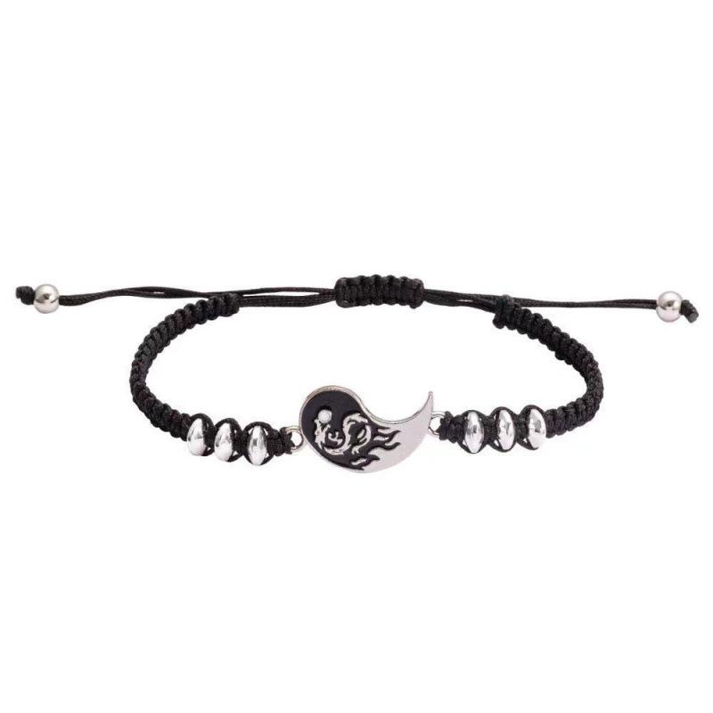 Zwei verstellbare Yin-Yang-Muster Armbänder und Halsketten Set, Anhänger, Partner-Stil.