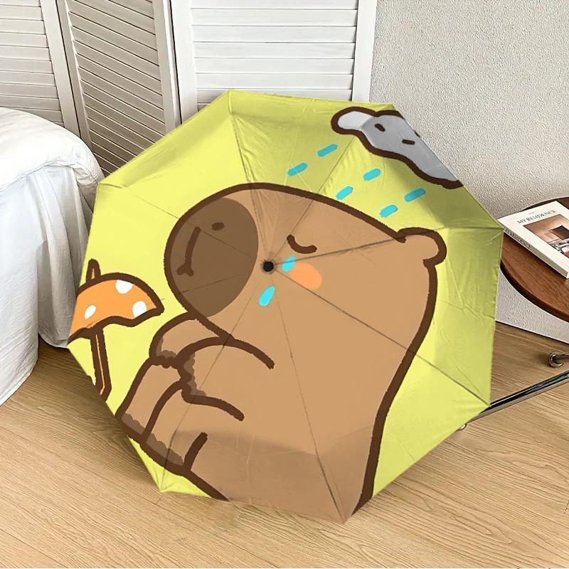 

1PC Rainy Day Capybara Automatic 8-Bone Folding Umbrella - Durable Polyester & Iron Frame,Userfriendly Operation yy250929145