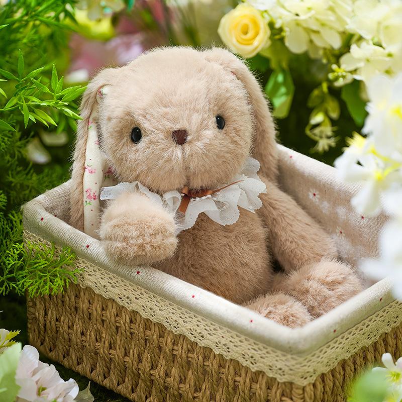 Aoger Lop Eared Rabbit Kawaii Plush Toy Soft Mousse White Long Ear Bunny Pillow With Lace Collar Cute Birthday Gift For Kid Girl