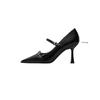 Fashion New Women's Fashion Silver Buckle Slingback High Heels Pointed Thin Heels Leather Shoes for Woman Elegant Party Mary Janes Pumps