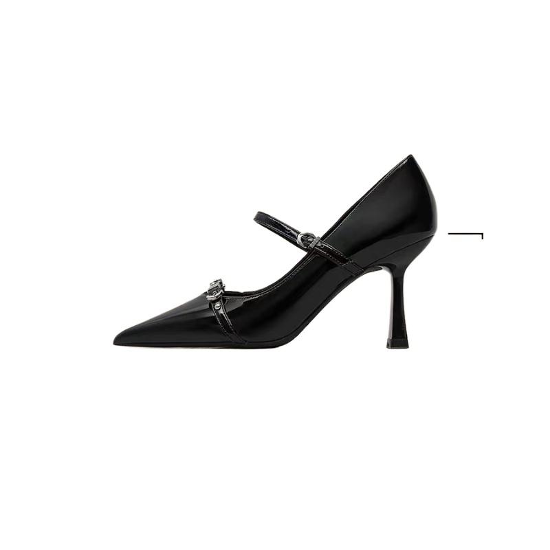 Fashion New Women's Fashion Silver Buckle Slingback High Heels Pointed Thin Heels Leather Shoes for Woman Elegant Party Mary Janes Pumps