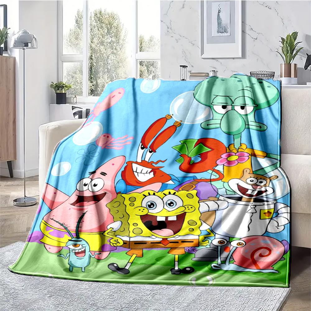 SpongeBob SquarePants Theme Printed Blanket - Perfect for Couch, Bed, Travel & Outdoor Use | Machine Washable, Cozy & Durable.