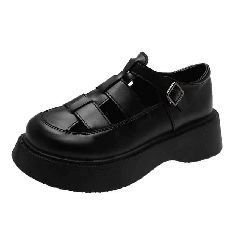 Leather Baotou Sandals Women's Summer 2025 New College Style Hollow Casual Shoes Muffin Platform Roman Sandals