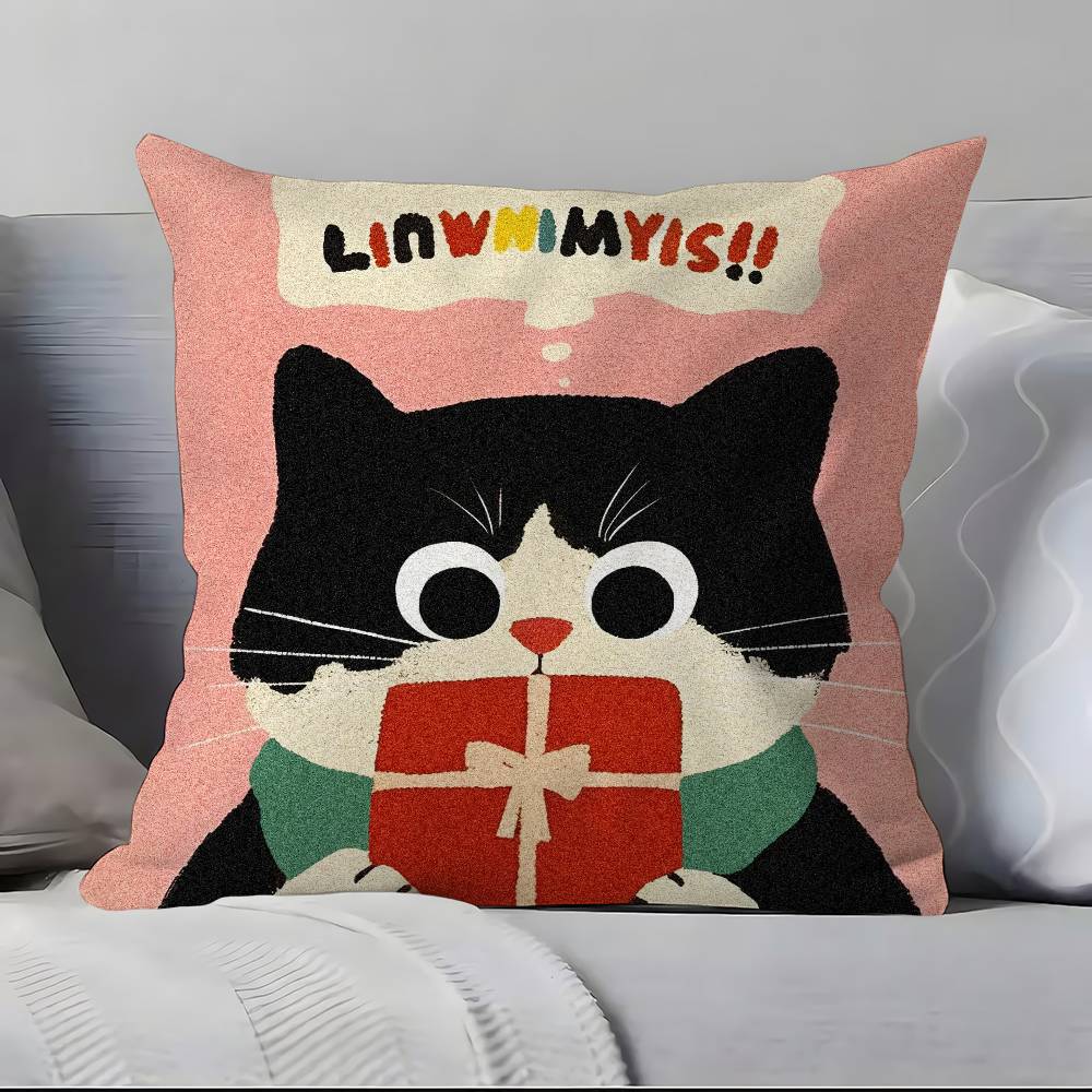Cartoon Cat Cute Pillow Case Anti-dustmite Pillowcase Invisible zipper silky short plush Sofa cushion cover