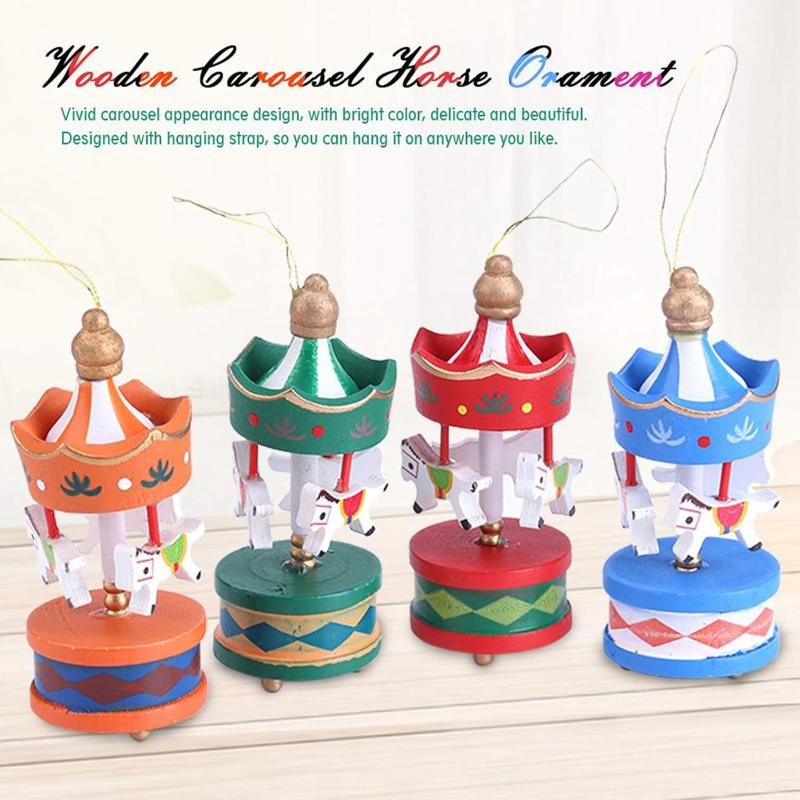Wooden Mini Carousel Christmas Tree Ornaments Perfect For Holiday Home Decor Xmas Party Gifts