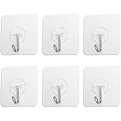 6 Pieces Transparent Powerful Adhesive Hooks Waterproof Clamless/Hole 70MM Wall Hanger For Coats Scarves Towels Handbags Key Office Kitchen Bathroom