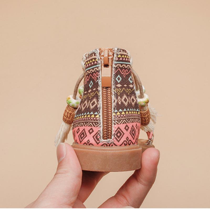 Mädchen-Sandalen im ethnischen Stil, Sommer-Prinzessin-Schuhe, Quaste, weicher Boden, Strandschuhe