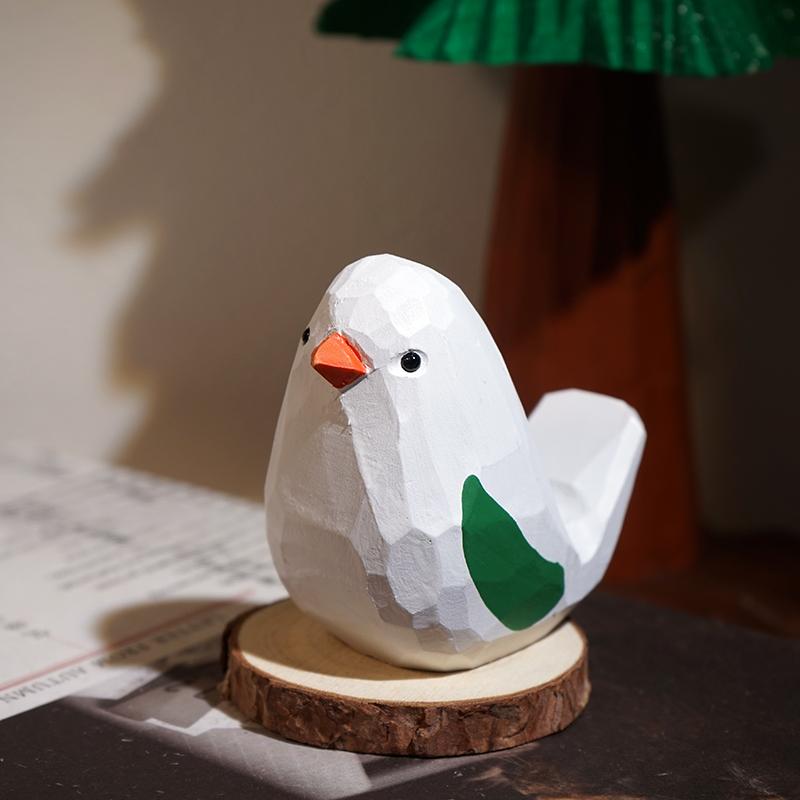 Hand Carved Wooden Bird Cute Sparrow Parrot Chickadee Animal Desktop Decor Original Wood Style