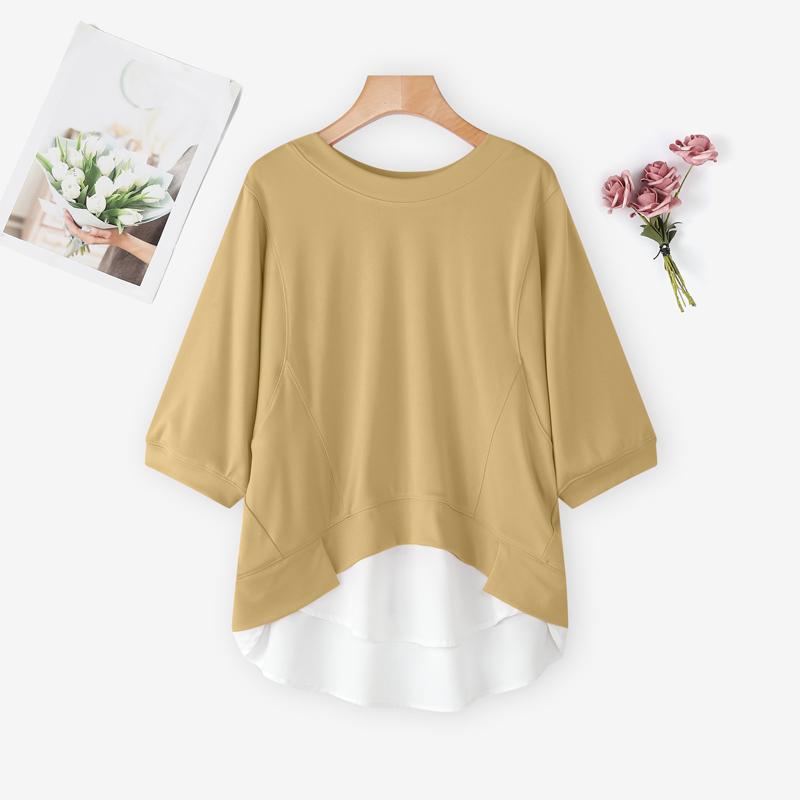 

ZANZEA Женская повседневная блузка с круглым вырезом, свободного кроя, с короткими рукавами, в стиле пэчворк 5XL хаки