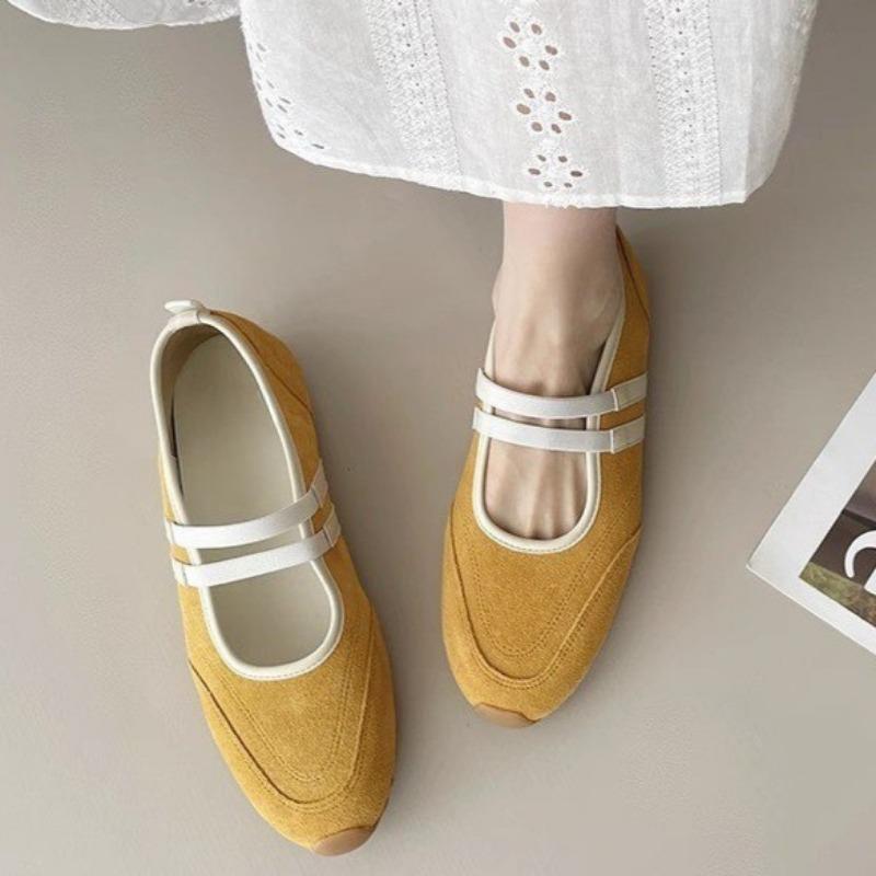 

Модная обувь на плоской подошве с мягкой подошвой, женская модная обувь с круглым носком и неглубоким вырезом, замшевая подкладка, противоскользящая износостойкая однослойная обувь 40 жёлтый