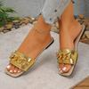 Fashion Fashion Golded Chain Decor Women Slippers Summer Square Toe Flat Sandals Woman Comfortable Non Slip Beach Slides Flip Flops