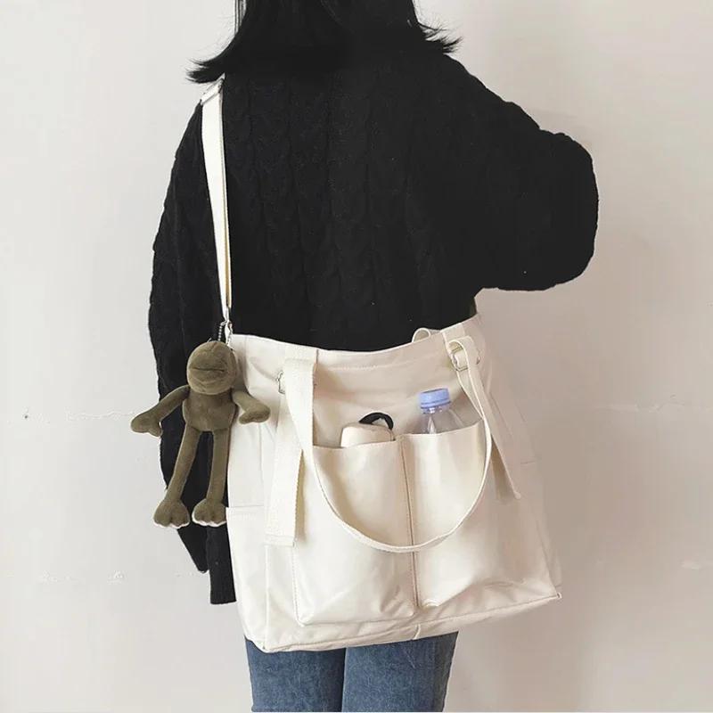 Spring New Ladies Shopping Bag Simple Fashion Handbag 2026 Nylon Waterproof Solid Color Messenger Large Capacity Shoulder Bag