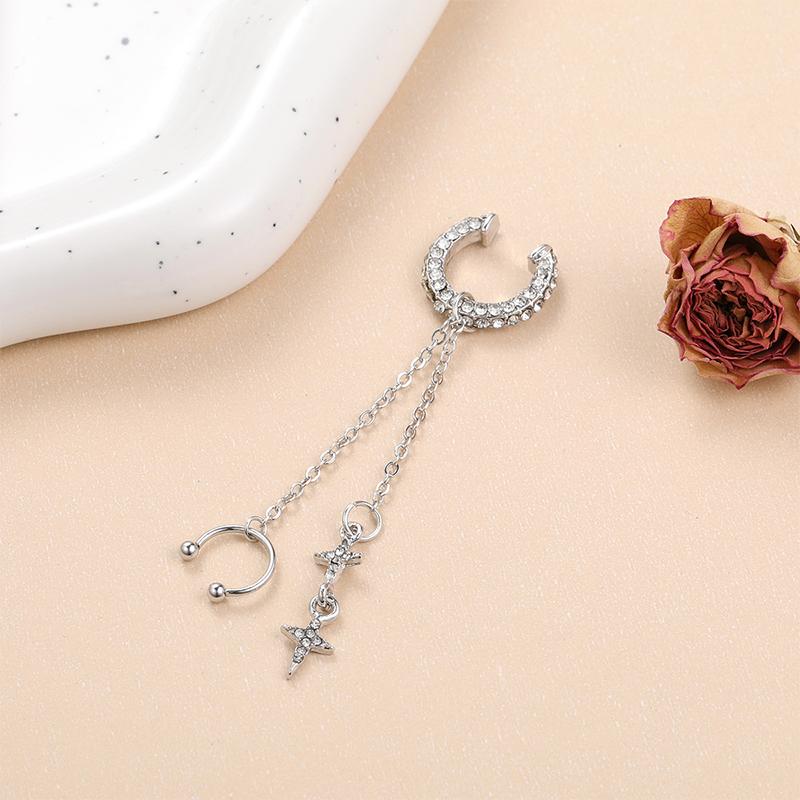 Shiny  Star Tassel Ear Clip Earrings For Women  Non-Piercing Cuff Ear Clip Earrings Cartilage Jewelry