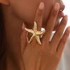 Bohemian Gold Color Metal Starfish Bangle Ring for Women Beach Vacation Shell Finger Ring Bracelet Accessories Zircon Set Gifts