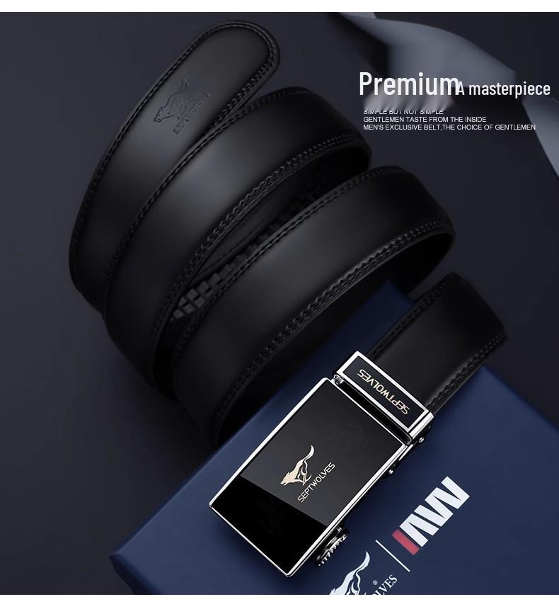 Men's High-End Cowhide Leather Belt with Automatic Buckle - Fashionable Gift for Young Professionals