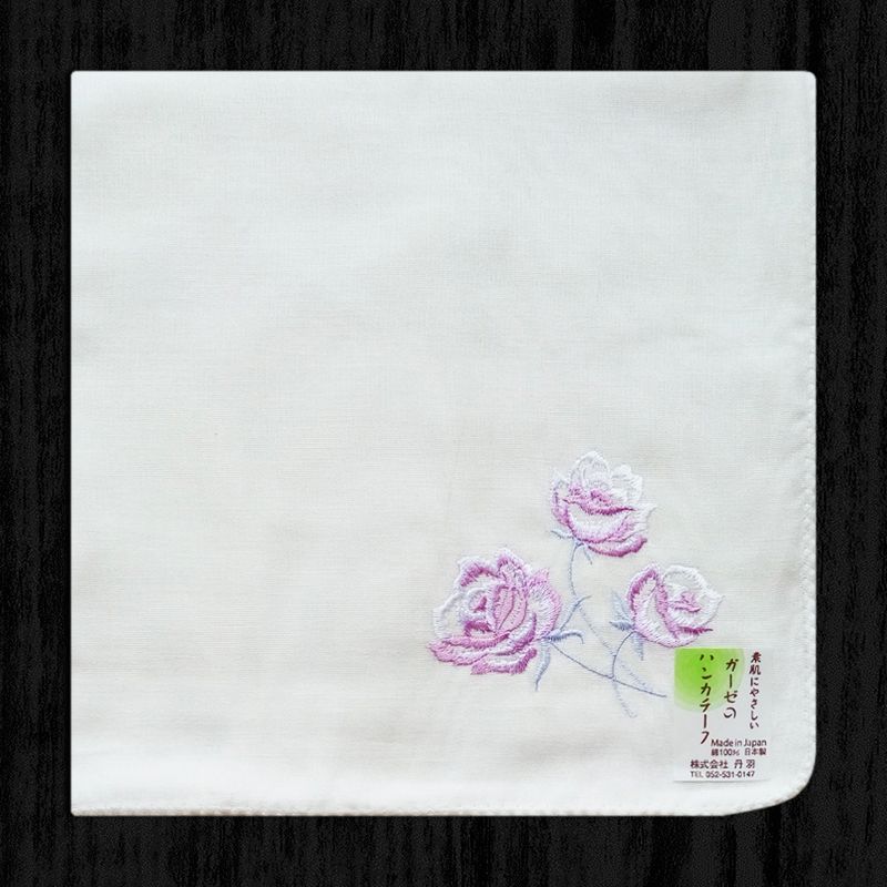 

Japanese-Made Double-Layer Cotton Thick Rose Handkerchief White